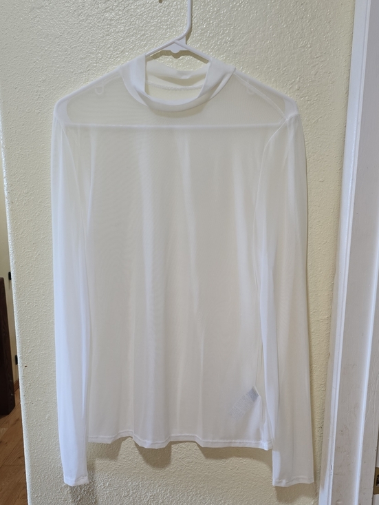 SHEIN Tops - SHEIN White Sheer Long Sleeve Mock Neck Top